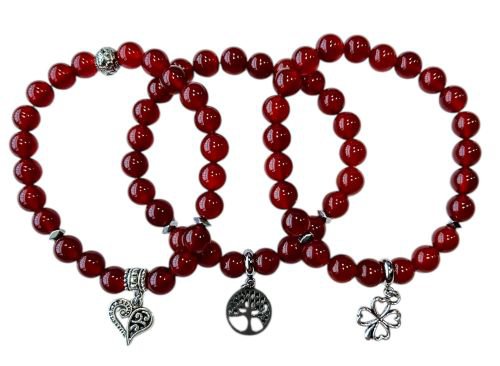 Dames armband Carneool 8 mm met klaver bedel