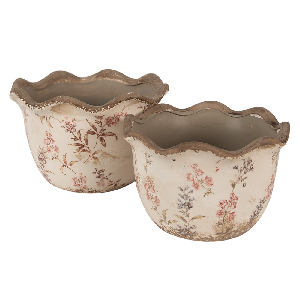 Bloempot Ø 20x13 cm Beige Roze Keramiek Bloemen Bloempot Binnen