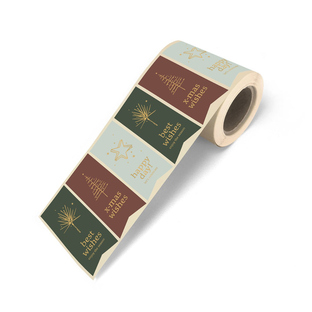 Xmas vaantjes '23 cadeaustickers op rol - 500 stuks