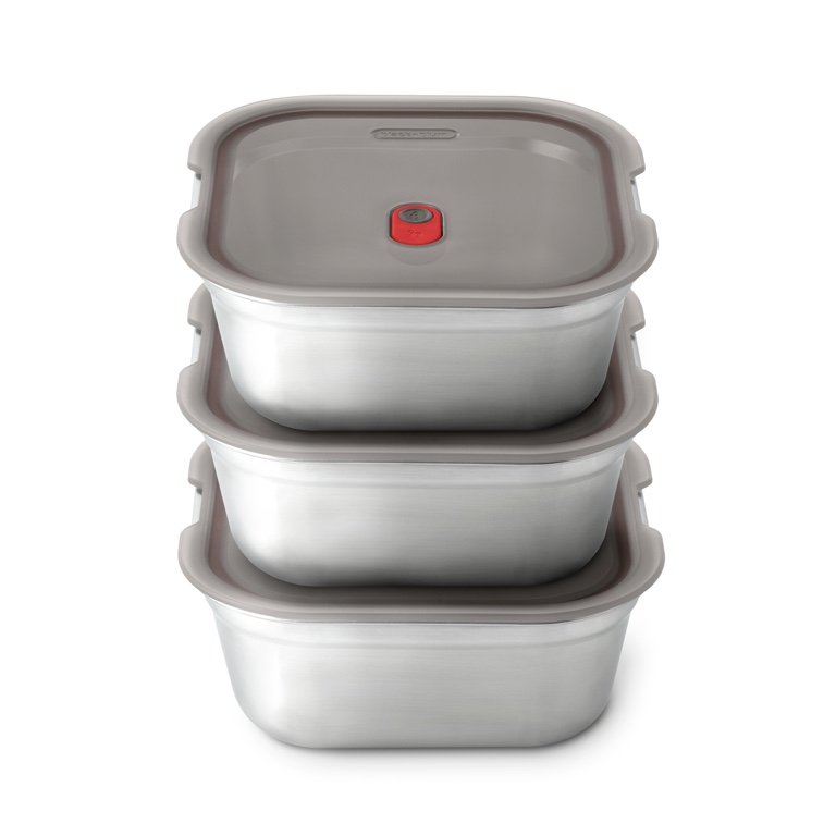 Black+Blum Steel Food Box Square - Meal prep - 195x189x77mm - Grijs/Rood