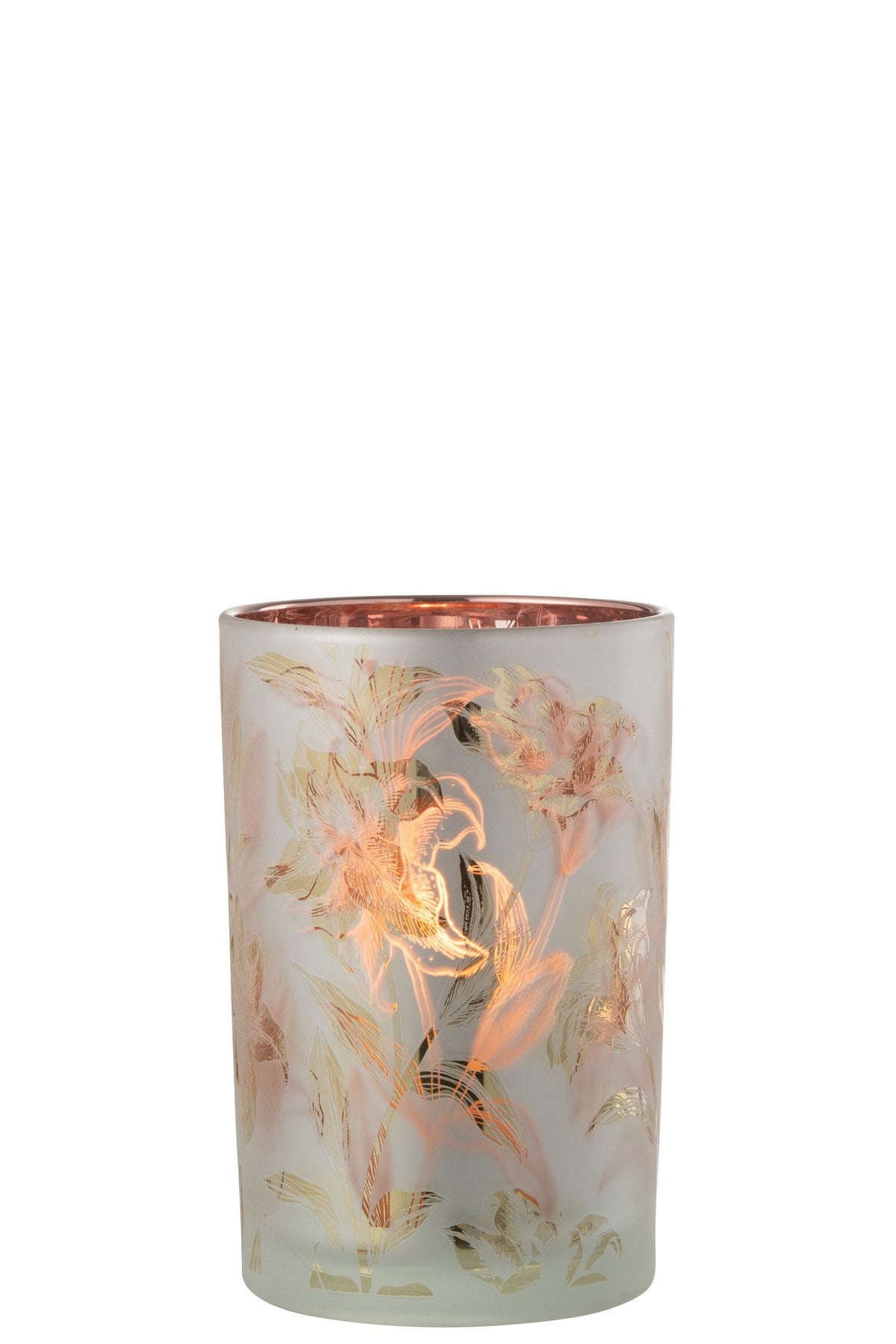 J-Line Windlicht Bloemen Glas Mat Wit/Rood/Goud Large
