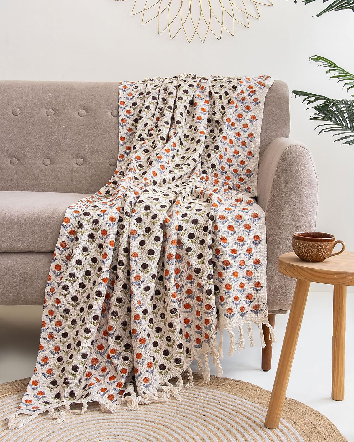 Handgedrukte deken – omkeerbare katoenen sprei – 50x70 inch – dubbelzijdig ontwerp