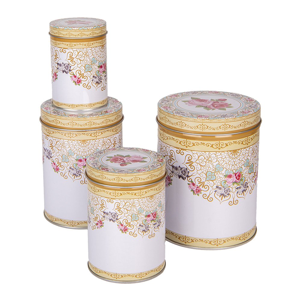 Bewaarblik Set van 4 Ø 11 /Ø 9 /Ø 8 /Ø 6 cm Wit Metaal