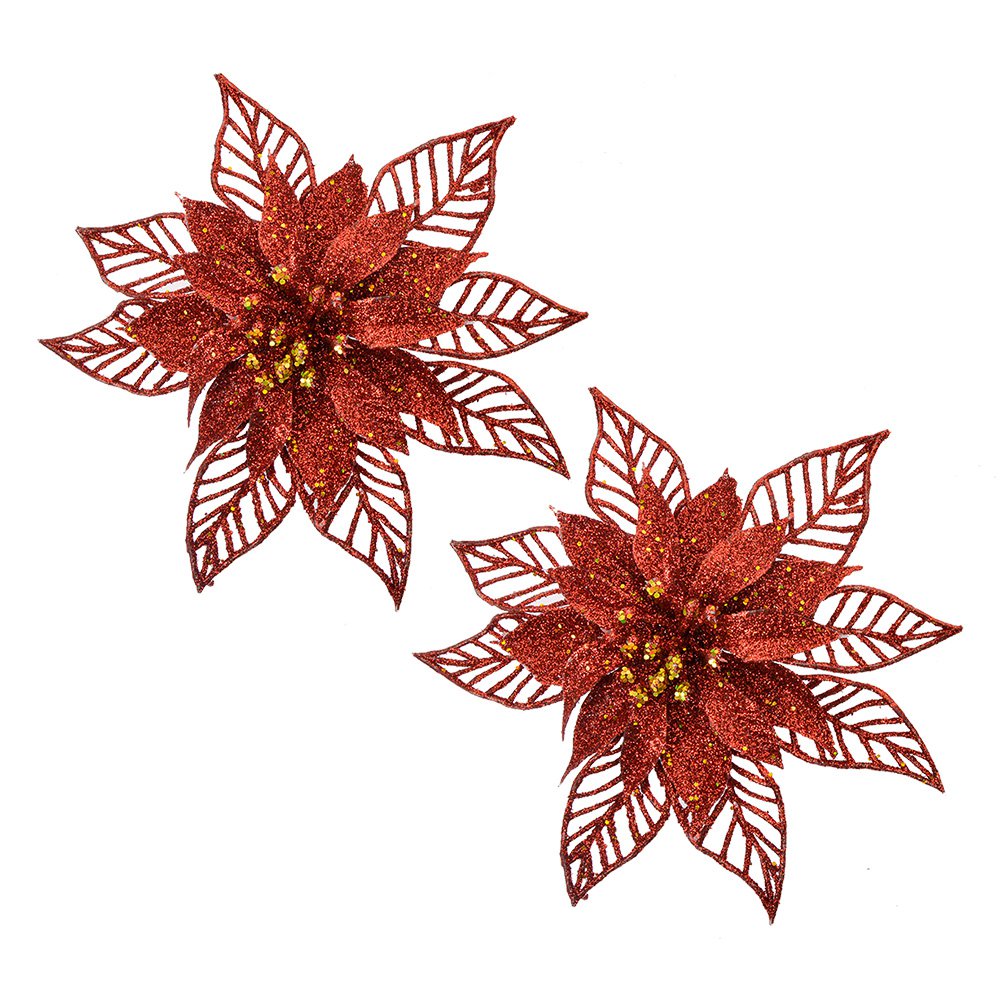 Kersthanger Set van 2 Kerstster 15 cm Rood Kunststof