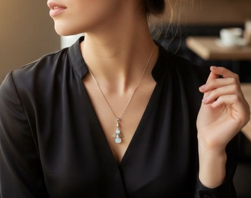 Ketting met een geluksengel van natuursteen Opaliet