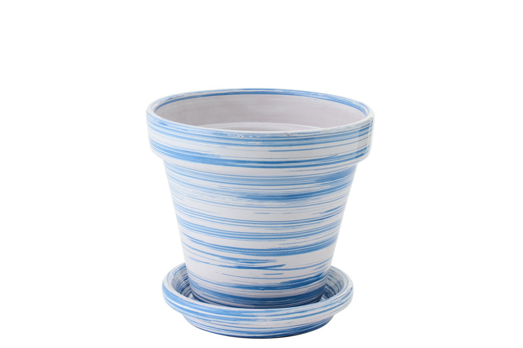J-Line bloempot - keramiek - blauw/wit - M