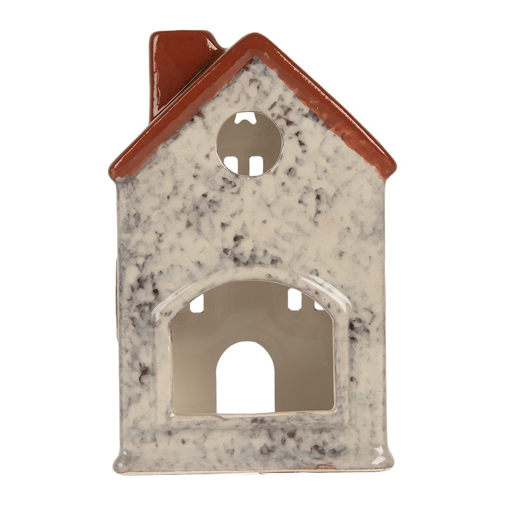 Waxinelichthouder Huis 8x7x13 cm Grijs Keramiek
