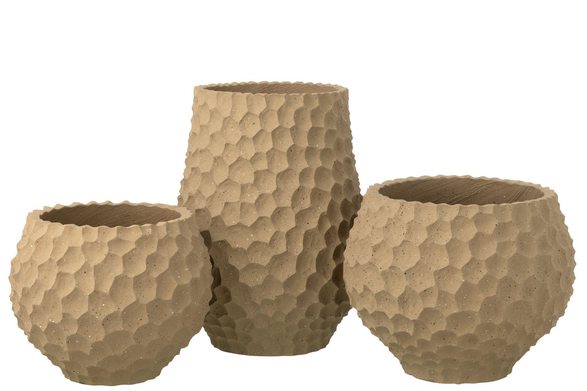 J-Line bloempot Inkepingen + Buiten zand - steen - taupe - L