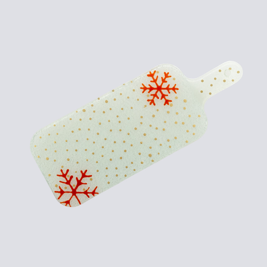 Kerstschotel Hand Kleine 38x15 Wit Rode Sneeuwvlokken