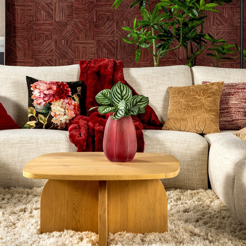 Dutch Decor Zinzi - Plaid 140x180 cm - Imitatiebont look - Unikleur - Merlot - Rood