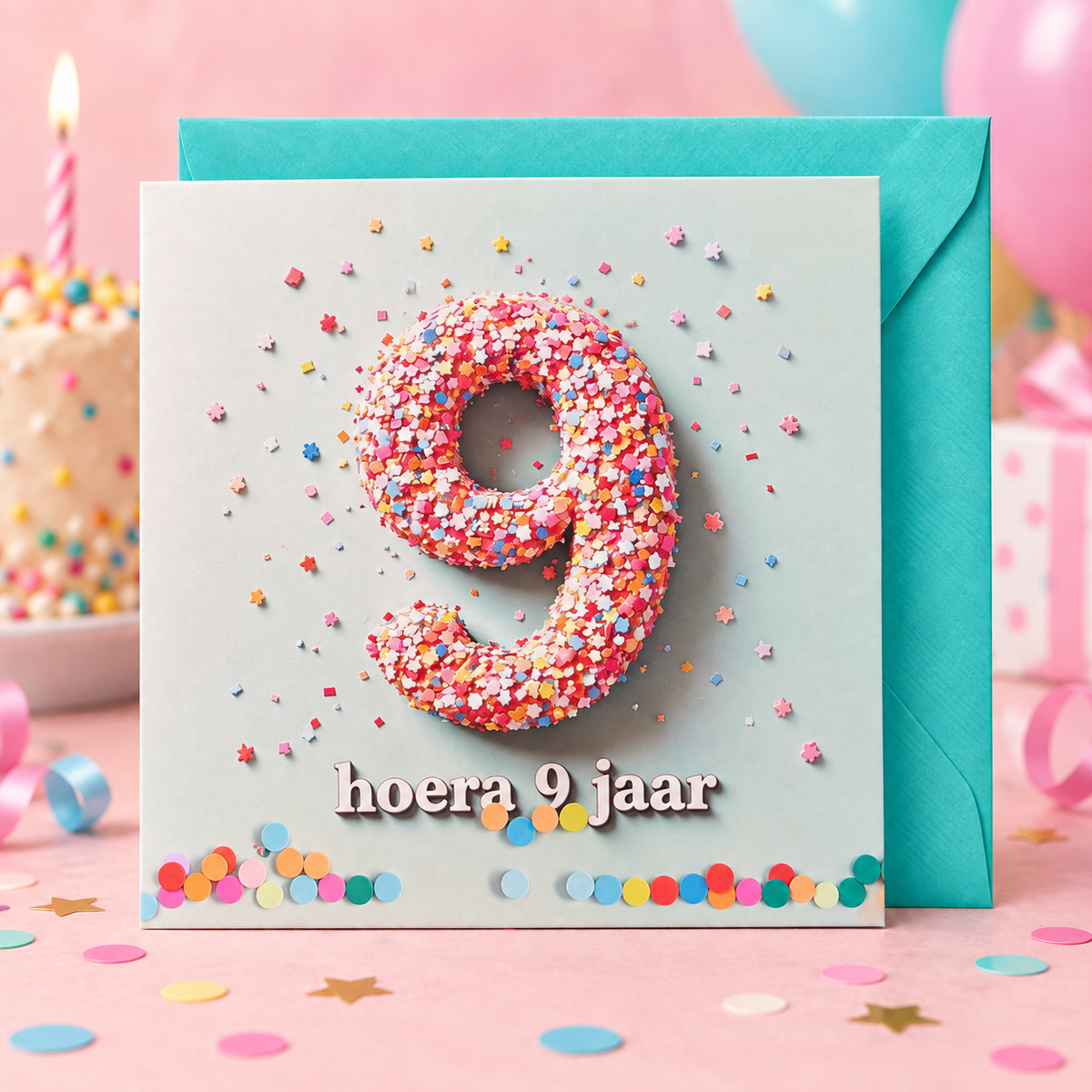 Verjaardagskaart hoera 9 jaar