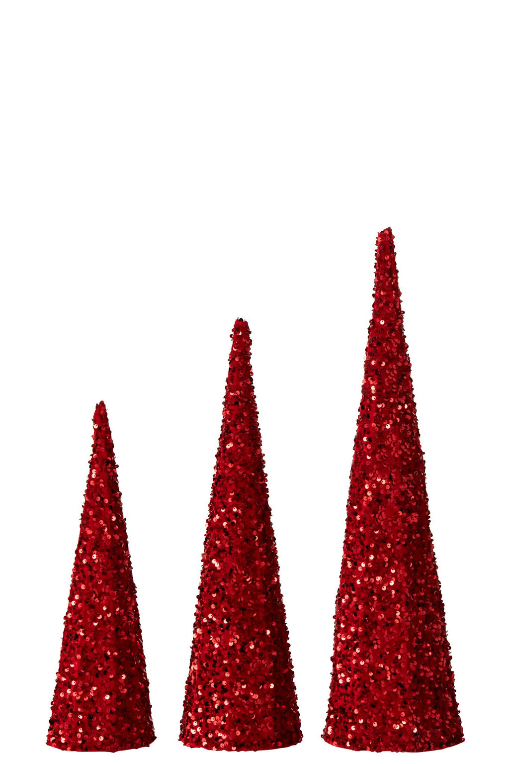 J-Line Kegels met pailletten - ijzer - kerstrood - set van 3