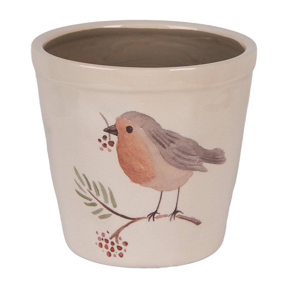 Bloempot Ø 15x14 cm Beige Keramiek Vogel