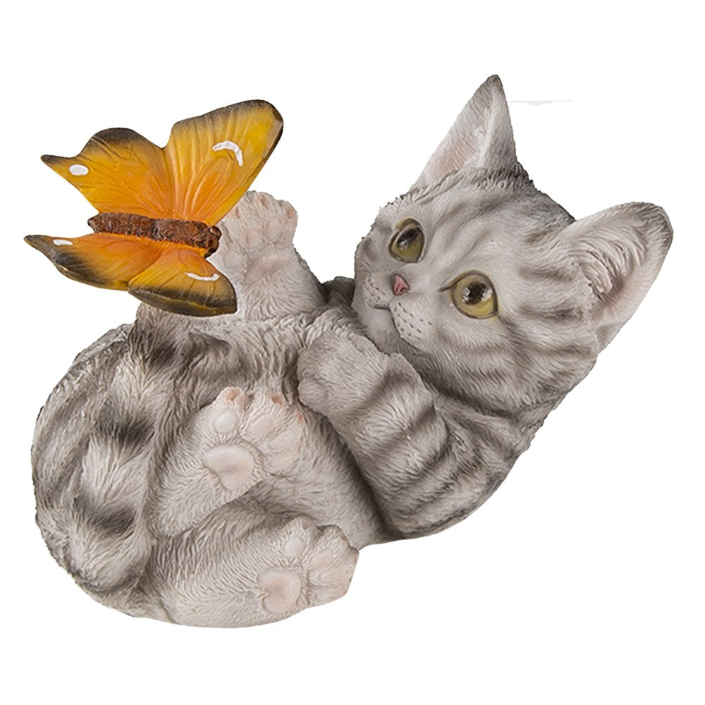 Beeld Kat 14x8x11 cm Grijs Kunststof