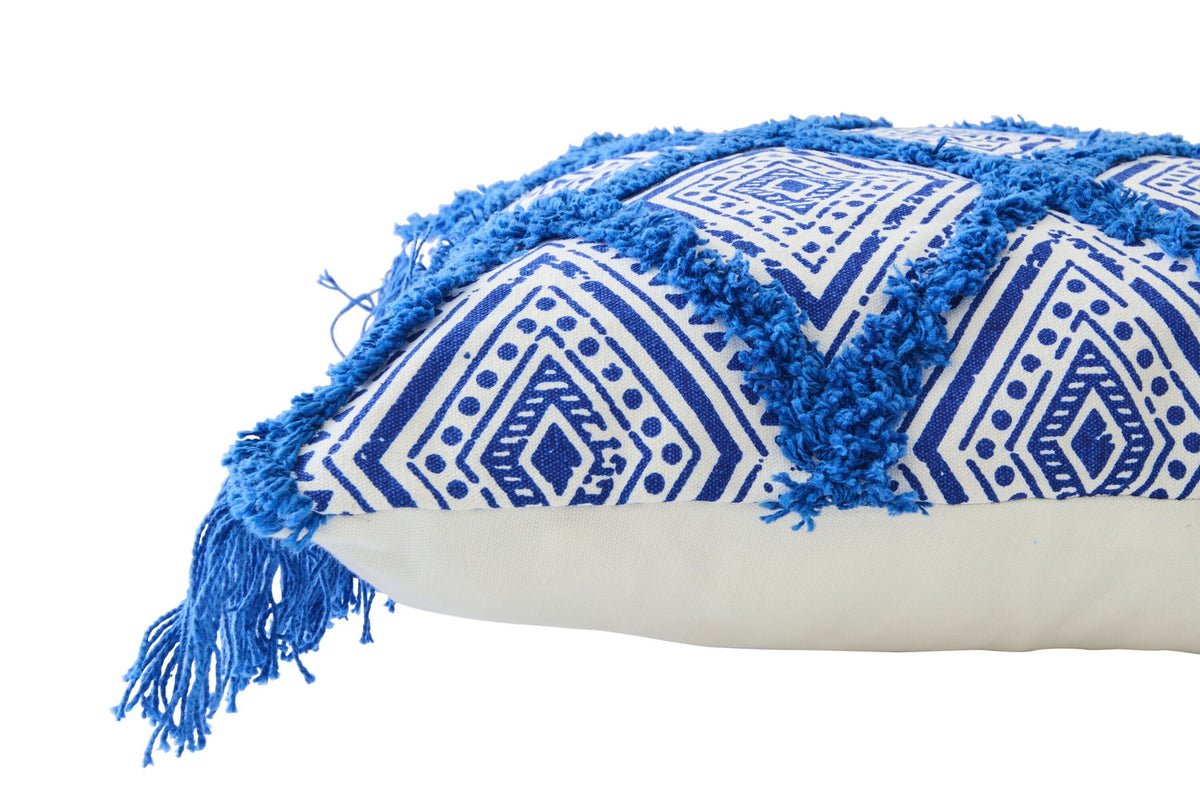 J-Line kussen Oosters Patroon - katoen - blauw/wit