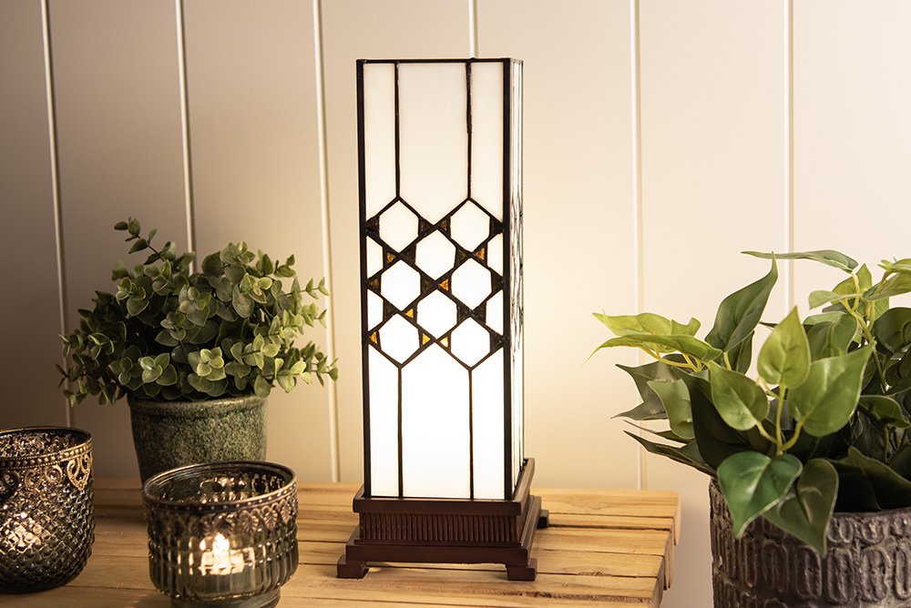 Tiffany Tafellamp 12x12x36 cm Wit Glas Tiffany Bureaulamp