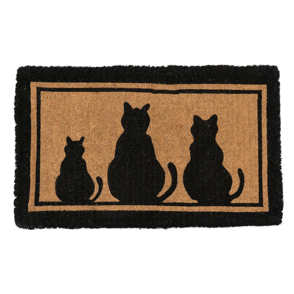 Kokosmat handgeweven 3 katten zwart 75cm