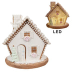 Gingerbread house met LED 17 cm Wit Polyresin Peperkoekhuisje