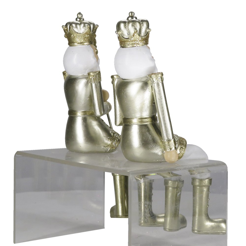 Beeld Set van 2 Notenkraker 12 cm Goudkleurig Wit Kunststof Kerstdecoratie