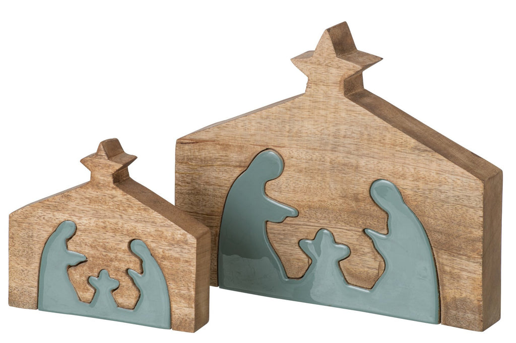J-Line Kerststal - mangohout - naturel/turquoise - large