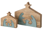 J-Line Kerststal - mangohout - naturel/turquoise - large