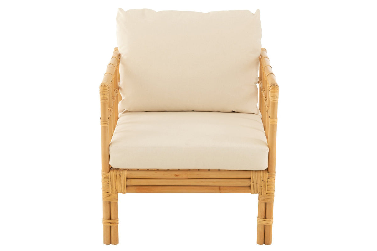 J-Line armstoel Elise + Kkussen - rotan/textiel - naturel/wit