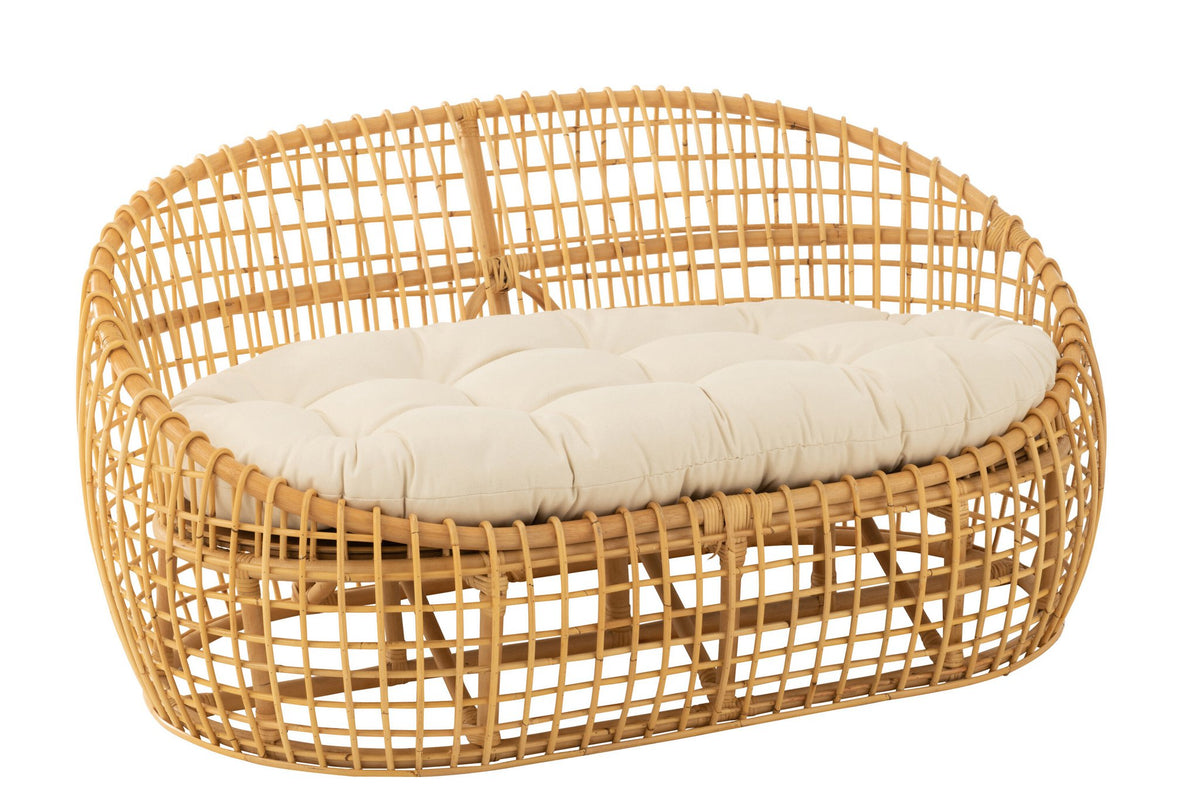 J-Line sofa Lise + kussen 2 Personen - rotan/textiel - naturel/wit