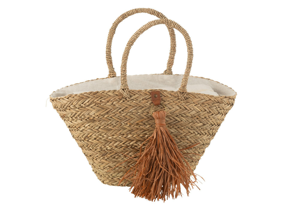 J-Line Strandtas Kwasten Zeegras/Raphia Naturel/Bruin