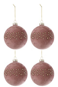 J-Line Doos Van 4 Kerstbal Motief Fluweel Licht Roze/Goud