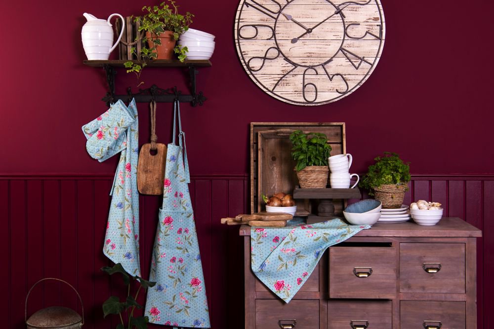 Tafelloper 50x160 cm Blauw Groen Katoen Bloemen Tafelkleed