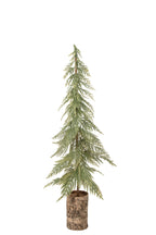 J-Line kerstboom op houten voet - PE - donkergroen/naturel - M