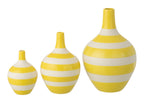 J-Line vaas Gestreept - porselein - wit/geel - set van 3