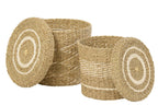 J-Line mand + deksel - ijzer/papier - wit/naturel - set van 2