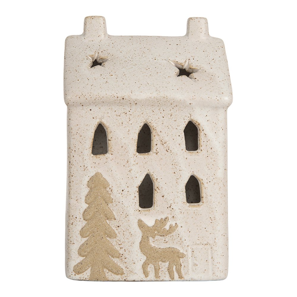 Decoratie Huis met LED 9x7x15 cm Beige Keramiek