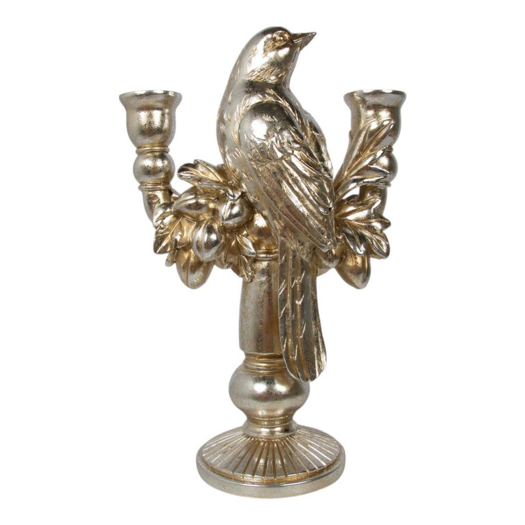 Kaarsenhouder vogel hars zilver 18,5x10x28,7cm
