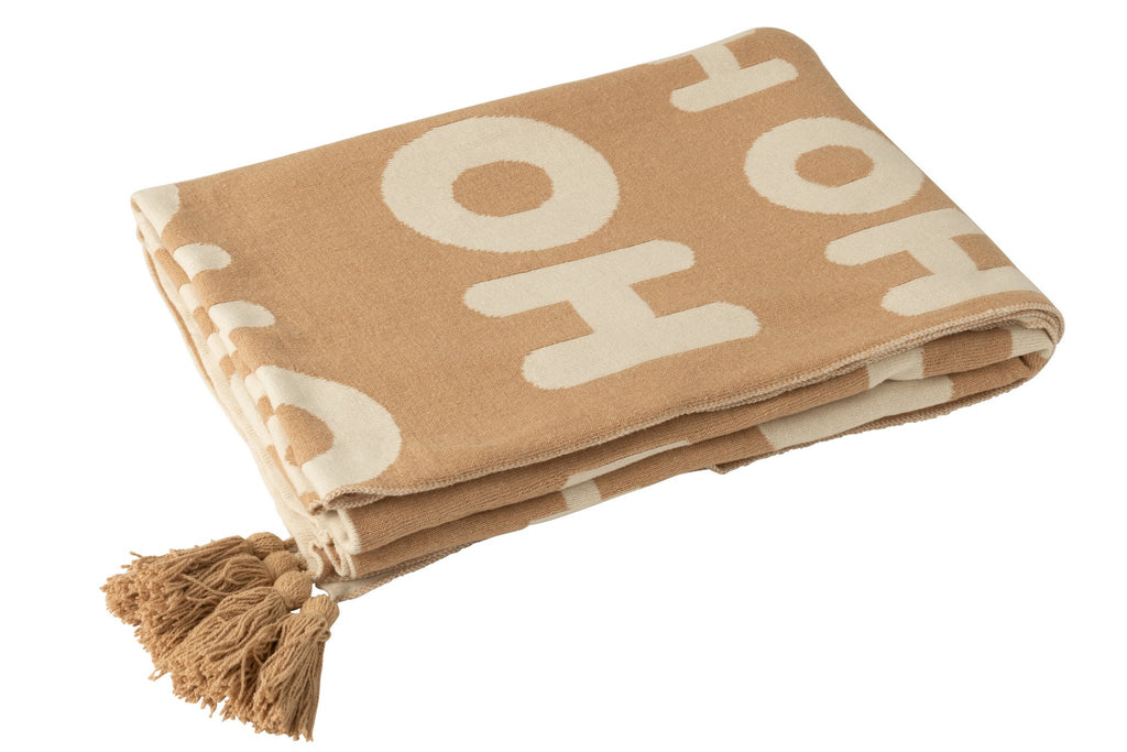 J-Line deken Hohoho - polyester - wit/beige