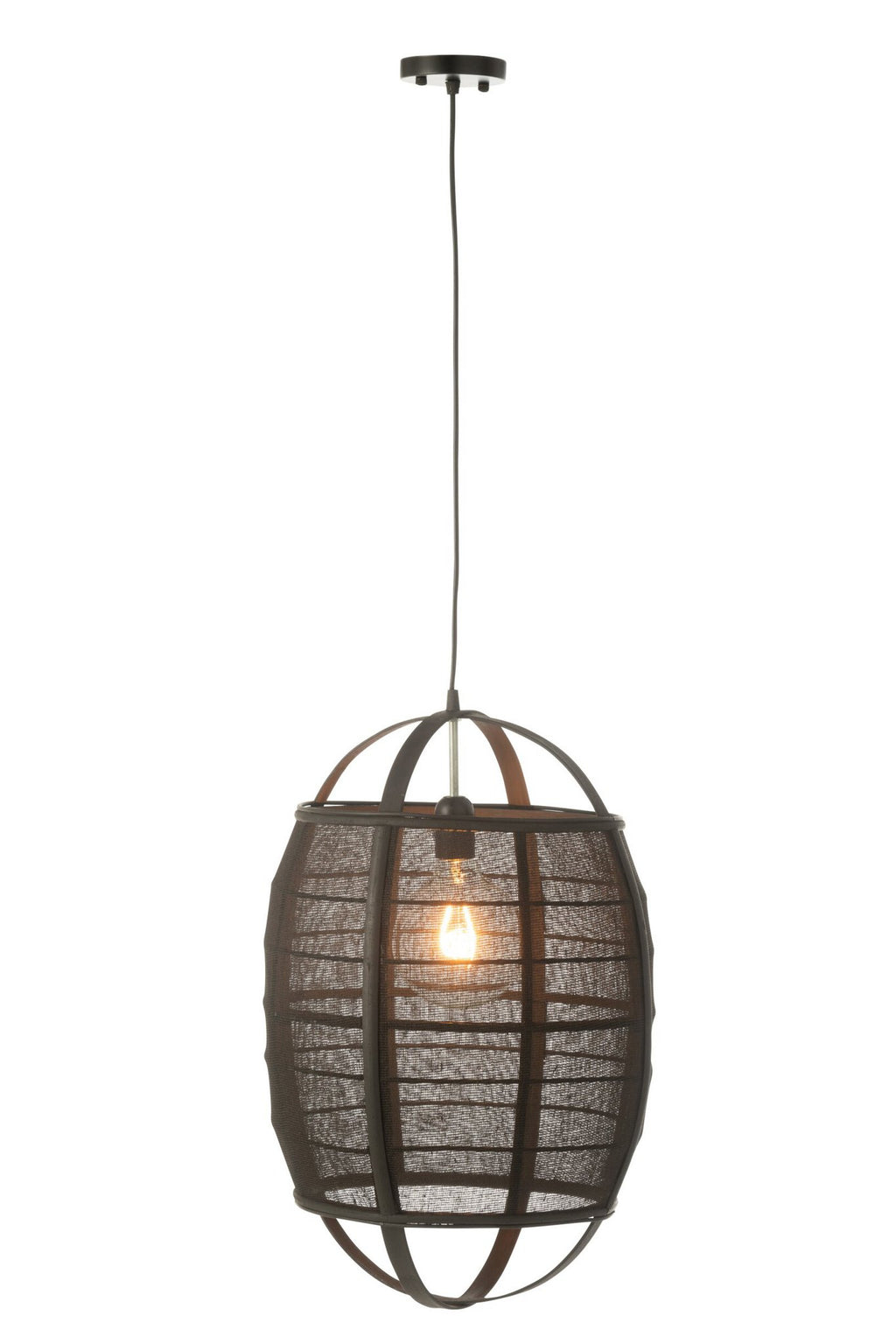 J-Line Hanglamp Ion Linnen/Bamboe Zwart Small