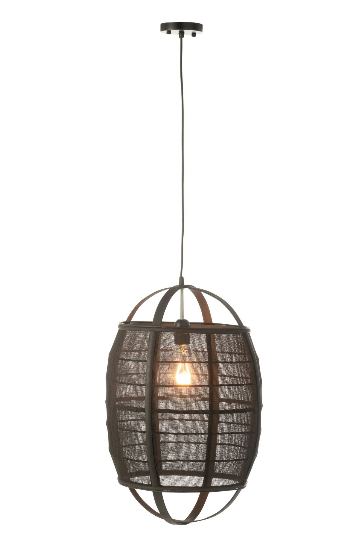 J-Line Hanglamp Ion Linnen/Bamboe Zwart Small