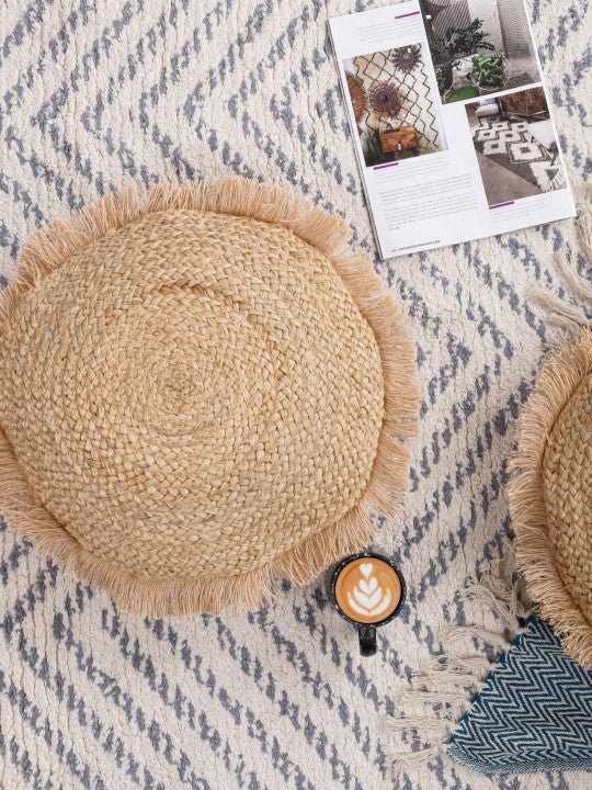 Ronde kussenhoes met structuur – jute-katoenmix