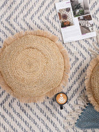 Ronde kussenhoes met structuur – jute-katoenmix