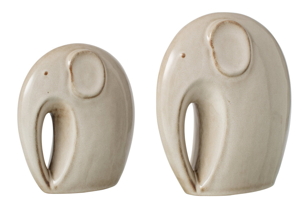 J-Line decoratie Olifant - porselein - beige - 2 stuks