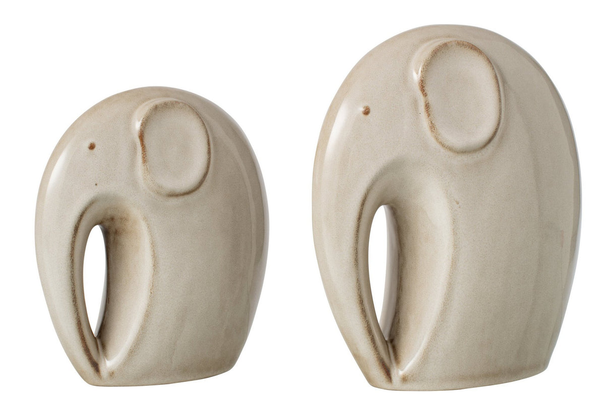 J-Line decoratie Olifant - porselein - beige - 2 stuks