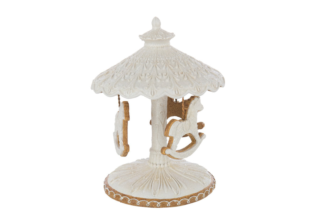 J-Line decoratie Draaimolen Peperkoek - polyresin - beige/wit