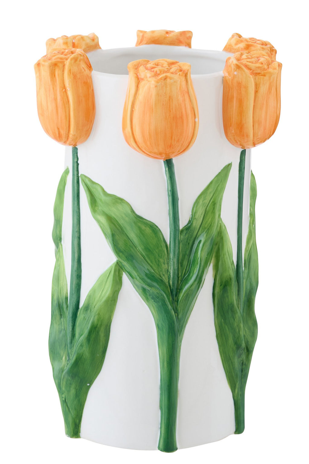 J-Line bloempot Tulp - keramiek - wit/oranje - L