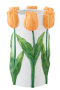 J-Line bloempot Tulp - keramiek - wit/oranje - L
