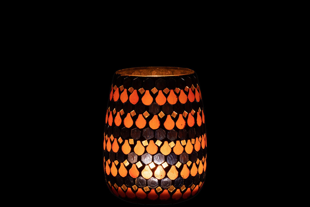 J-Line windlicht Mozaiek Druppel - glas - oranje/blauw - medium