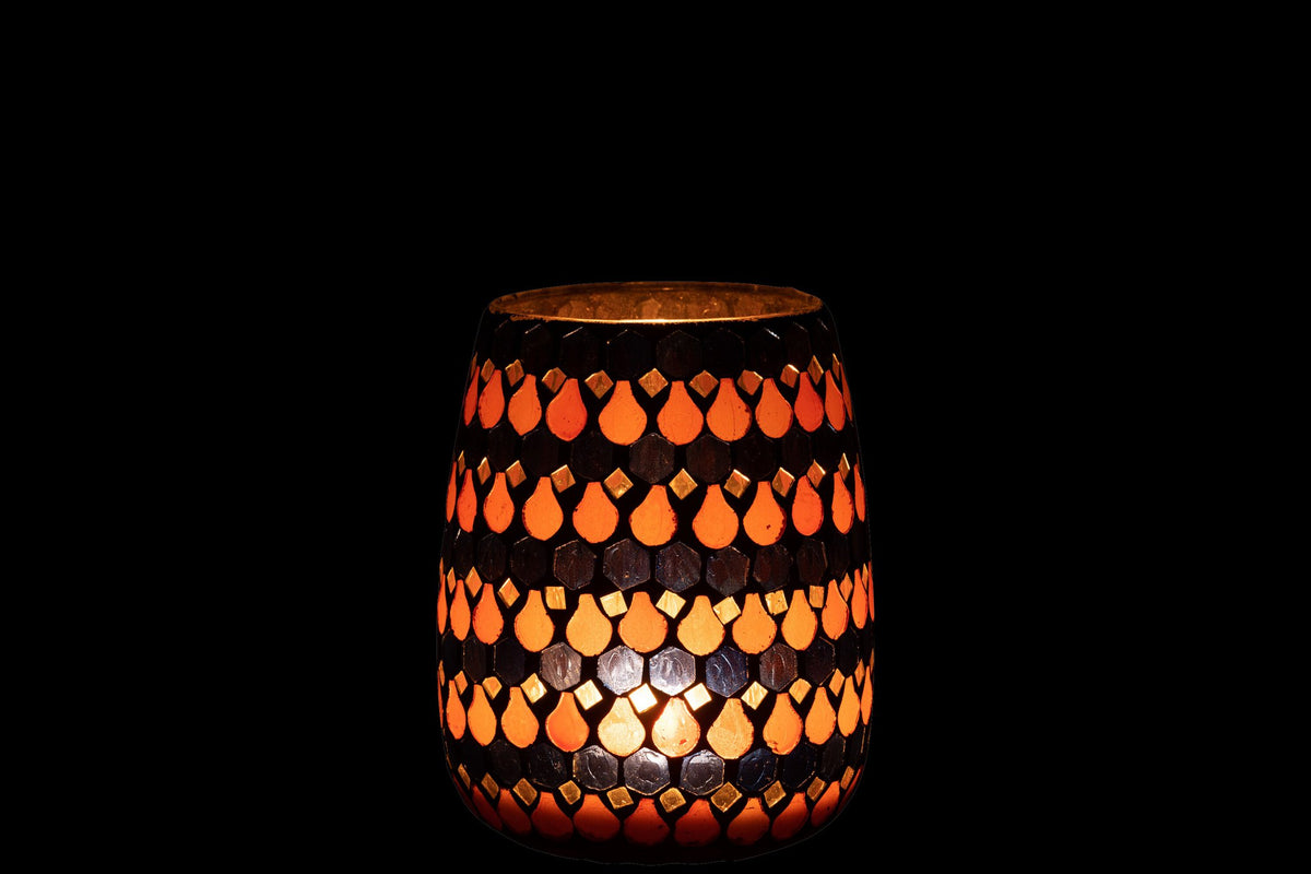 J-Line windlicht Mozaiek Druppel - glas - oranje/blauw - medium