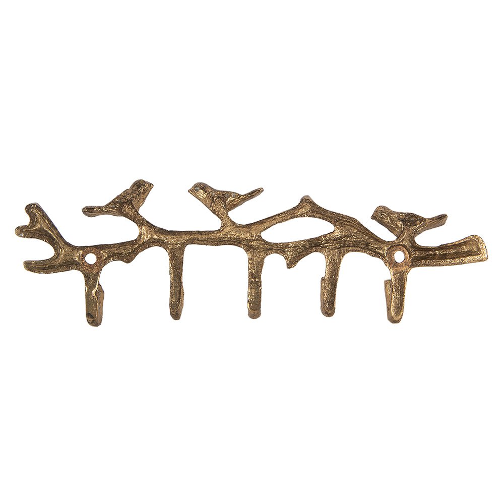 Wandkapstok 5 Haken Vogels 18x2x6 cm Goudkleurig Metaal