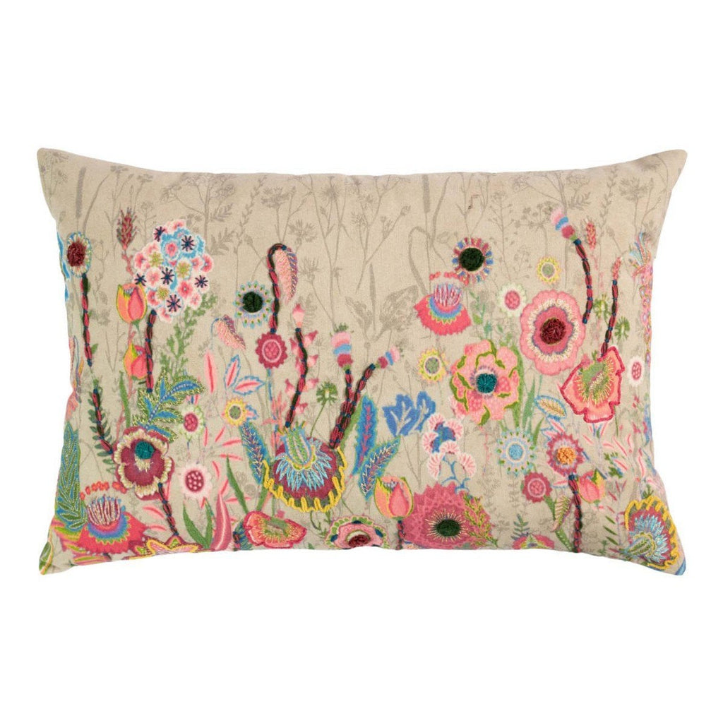 Kussen geborduurd met wilde bloemen kleurrijke mix 40x60cm