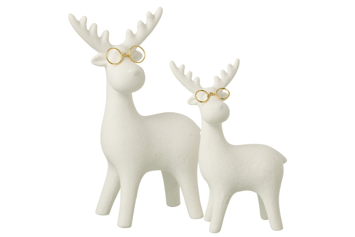 J-Line figuur Rendier - porselein - wit/goud - L